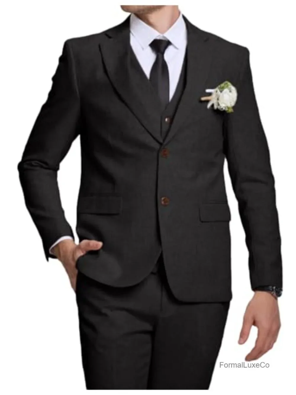 3 Piece Linen Suit Set for Men Wedding Groom Slim Fit